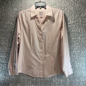 Chico’s Women’s 1, M No-Iron Wrinkle Resistant  Button Down Front Pink Office